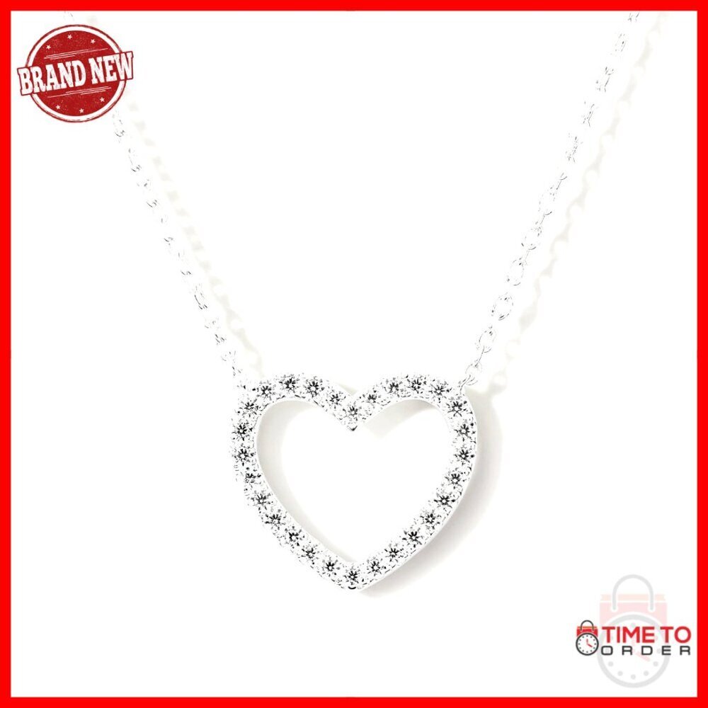 Sterling Silver Heart Pendant Necklace with Cubic Zirconia, Adjustable Chain